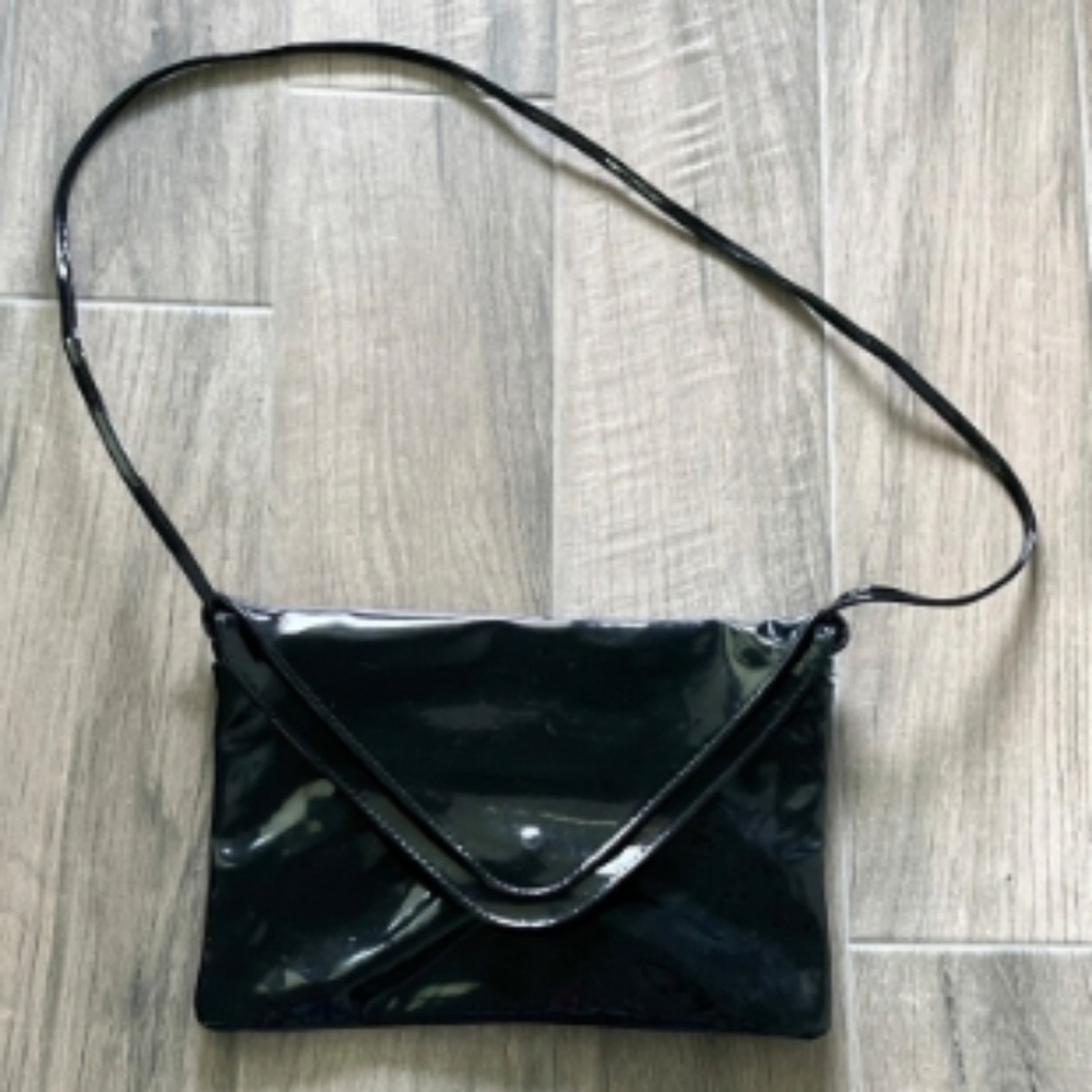 Vintage Pacific Connections Black Patent Envelope Crossbody/Wristlet Bag 80s 90s